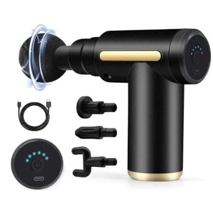 Pistola de Masaje Muscular Pro™ – Masajeador Eléctrico Portátil con 6 Niveles y 4 Cabezales